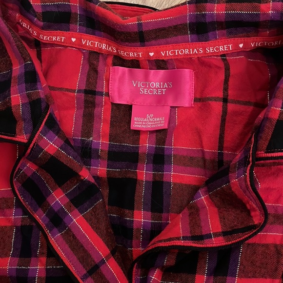 VICTORIA'S SECRET RED PLAID FLANNEL SHIMMER PJ SET GOLD PLAID - Picture 5 of 5